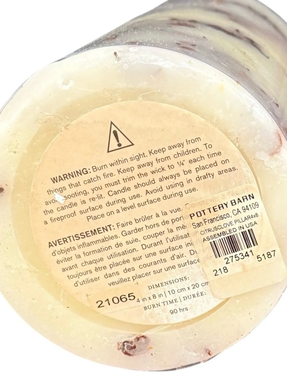 Pottery Barn Fall Season Cream Botanical Embeded Pillar Candle | Large
